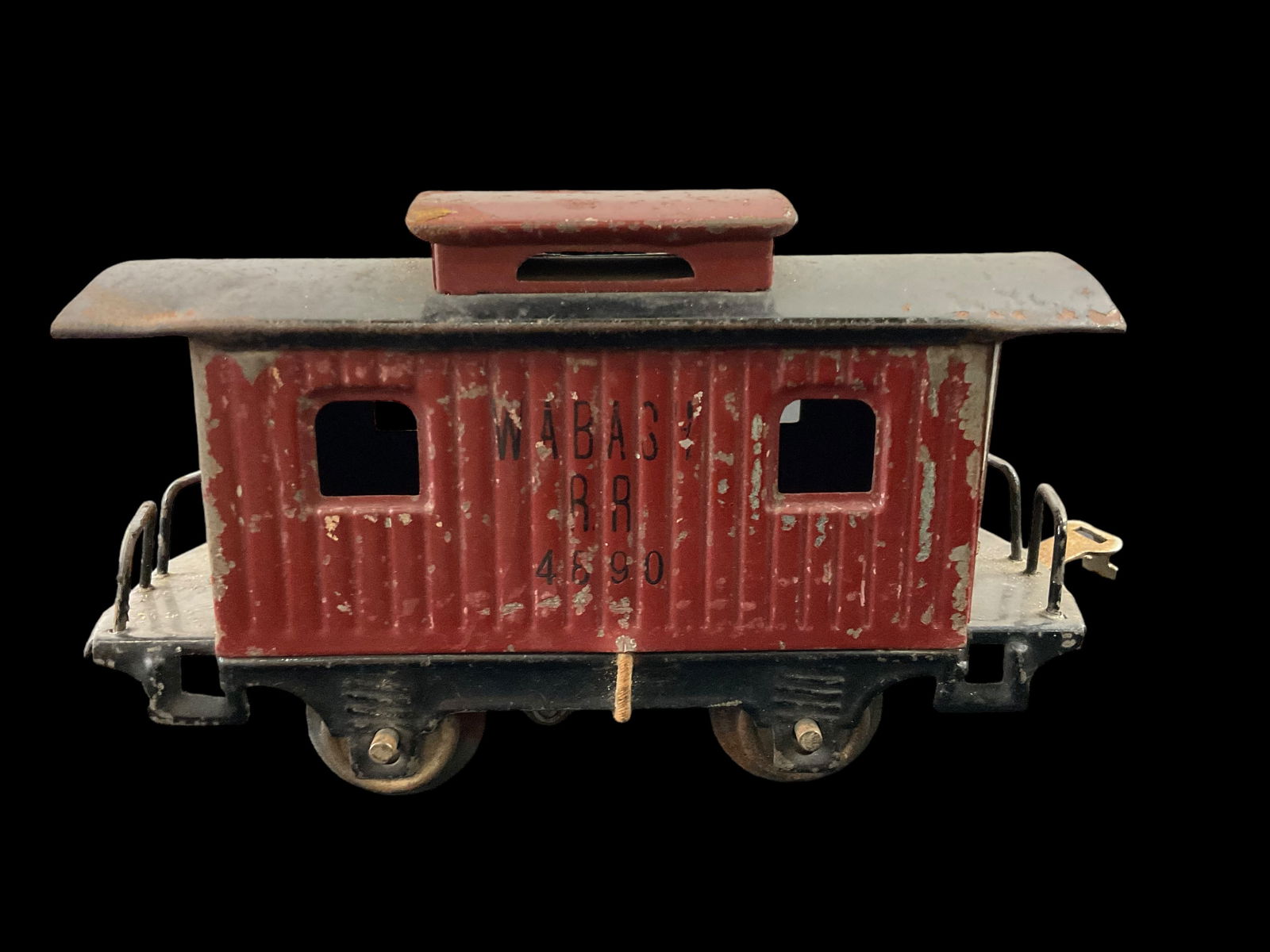 Lionel Prewar O Gauge 801 4-Wheel Caboose WABASH RR 4890: Lionel Prewar O Gauge 801 4-Wheel Caboose WABASH RR 4890, Frame measures 5 3/4" length, Condition, see photographs.