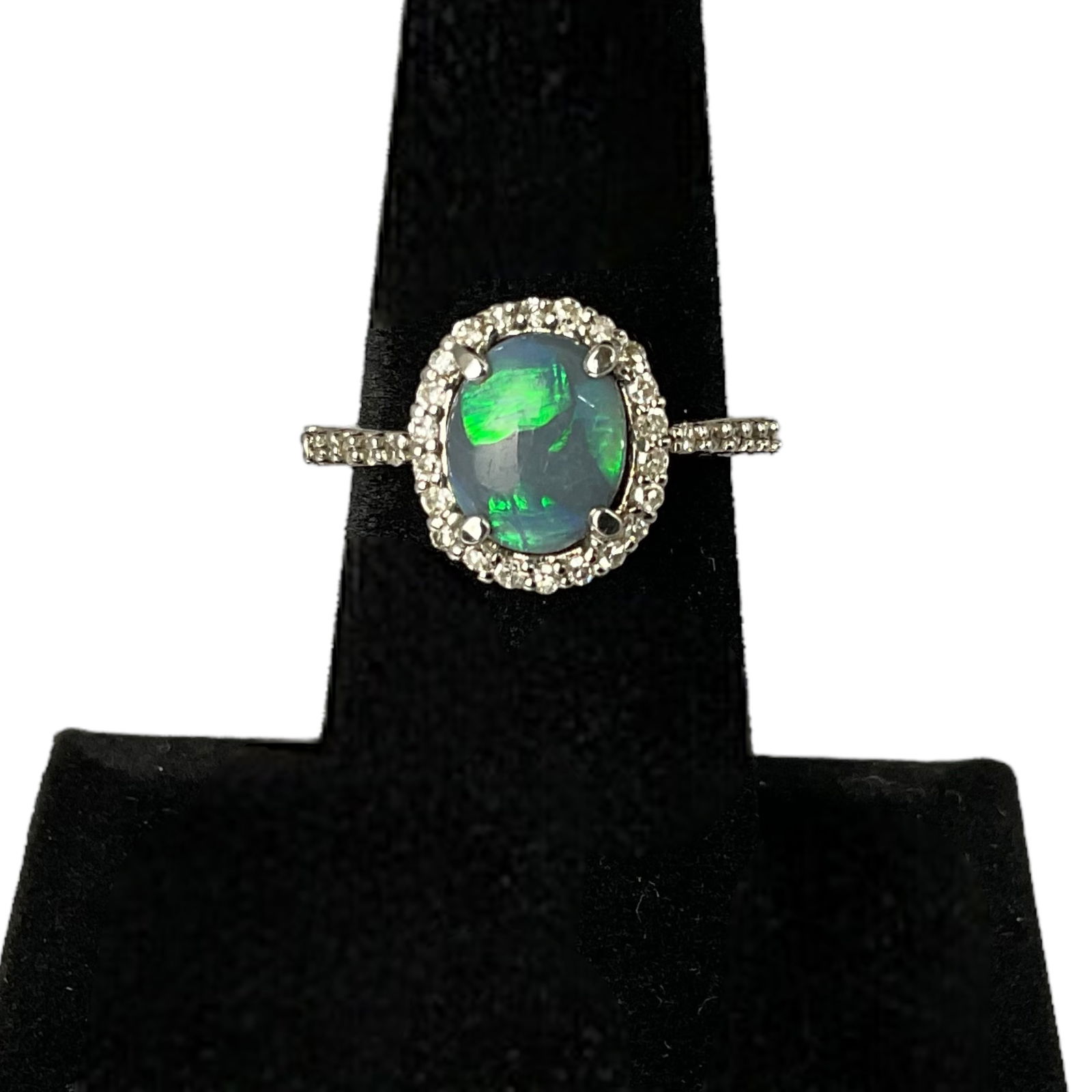 14 kt White Gold, Black Opal and Diamond Ring (1 of 5)