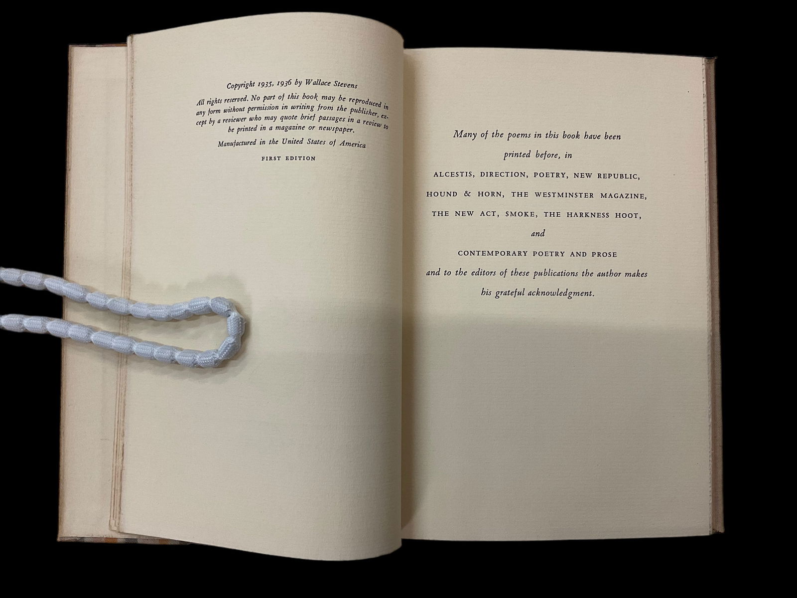 Ideas of Order by Wallace Stevens, Alfred A. Knopf, 1936 First Edition (1 of 11)