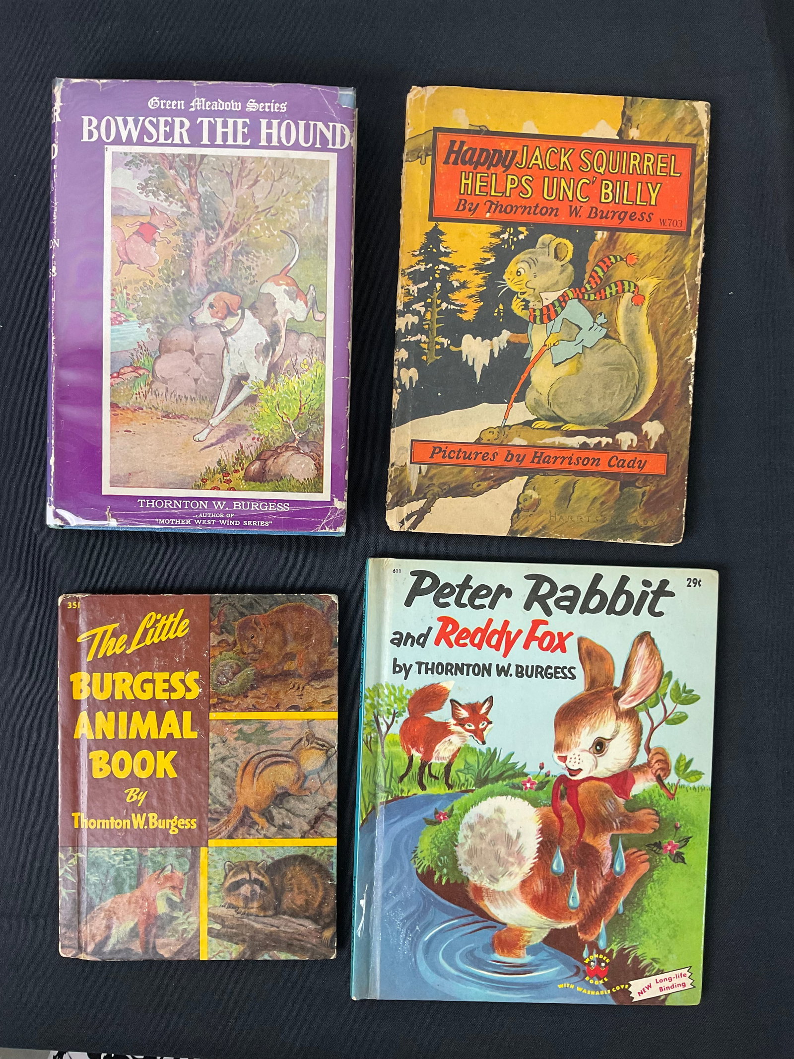 Collection Of 4 Vintage Children's Books by Thornton W. Burgess 1920 to 1954: Collection Of 4 Vintage Children's Books by Thornton W. Burgess 1920 to 1954 1) Bowser The Hound, Green Meadow Series 1920, Grosset & Dunlap, Illustrations by Harrison Cady, Dust Jacket and My