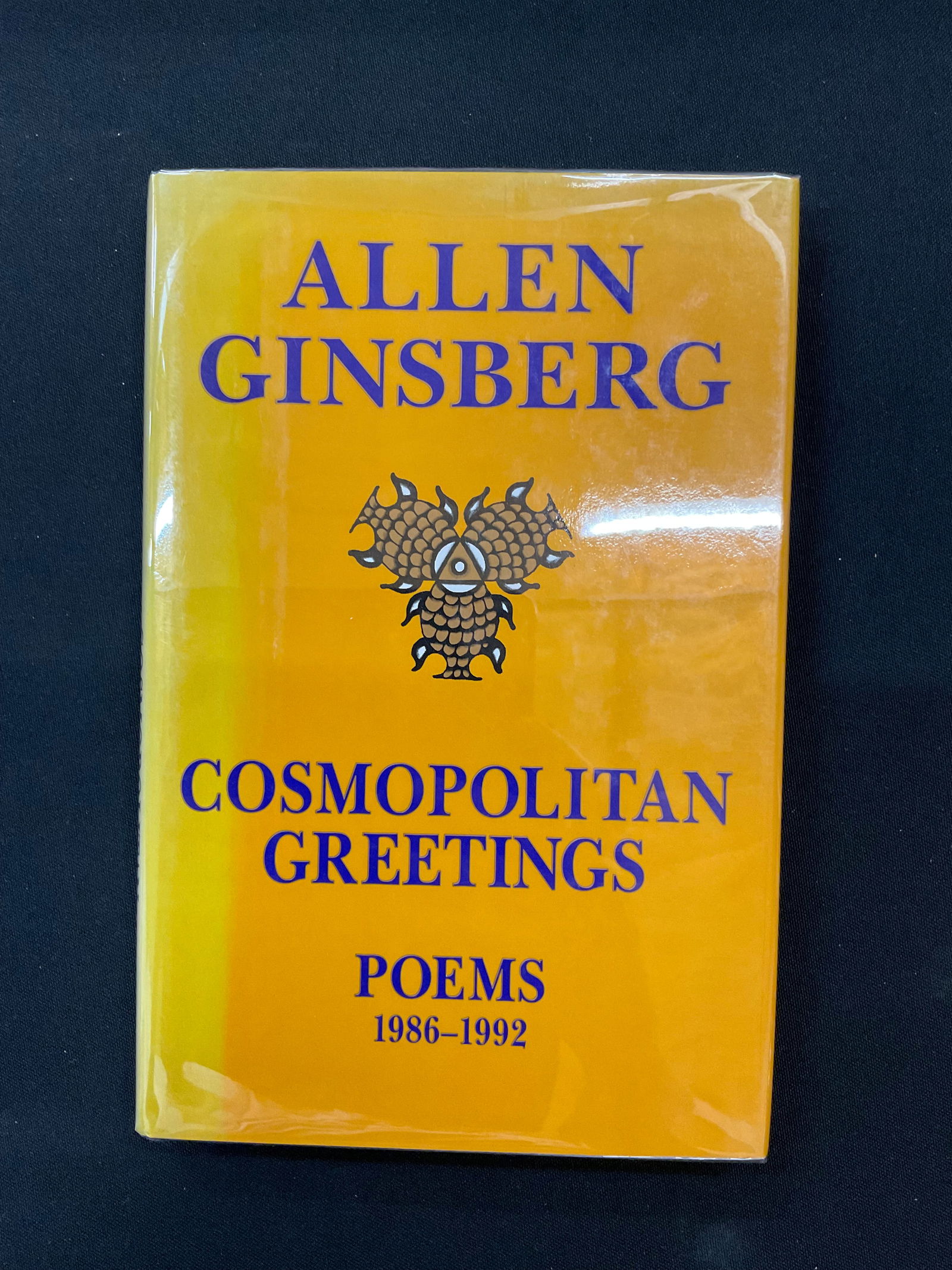 Allen Ginsberg Cosmopolitan Greetings Poems 1986-1992 First Edition: Allen Ginsberg, Cosmopolitan Greetings Poems 1986-1992, Harper Collins, 1994, Stated First Edition, Condition very good, dust jacket in protective mylar sleeve.