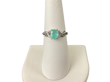 18K White Gold, Aqua Marine and Diamond Ring