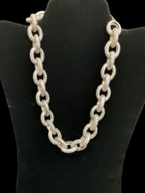 Signed Kenneth Jay Lane Pewter Link Necklace