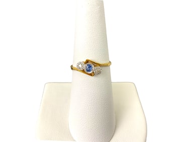 18K Yellow Gold and Platinum Sapphire and Diamond Ring