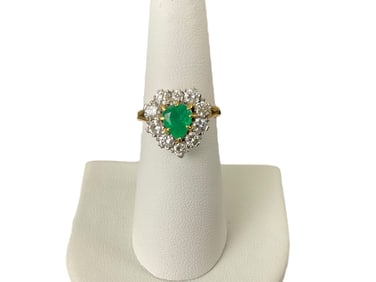 18K Yellow Gold Heart Shaped Diamond & Green Gemstone Ring