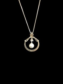 Mikimoto Sterling Pearl Pendant with Sterling Silver Box Chain