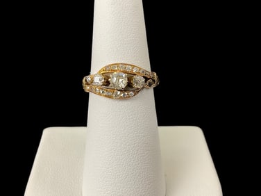 18K Yellow Gold and Diamond Bypass Ring