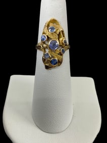 Elongated Oval 10K Yellow Gold and Purple Stone Ring