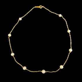 18K Yellow Gold and Mikimoto Pearl Necklace