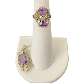 14K White Gold Amethyst Ring and Pendant