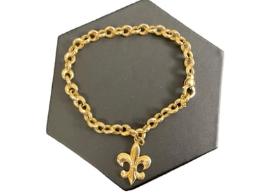 14K Yellow Gold Bracelet with Fleur De Lis Charm
