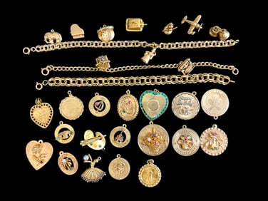 Lot of 14K Yellow Gold Bracelets and Loose Charms