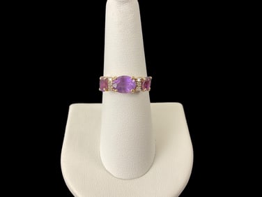 14K Yellow Gold Amethyst and Diamond Ring