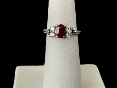 18K White Gold, Ruby and Diamond Ring