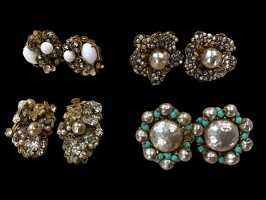 4 Pairs of Vintage Miriam Haskell Clip on Earrings