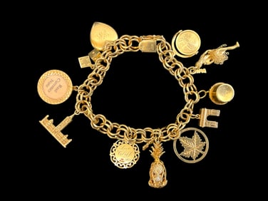10K Yellow Gold Charm Bracelet with 14K and 10K Suspended Charms
