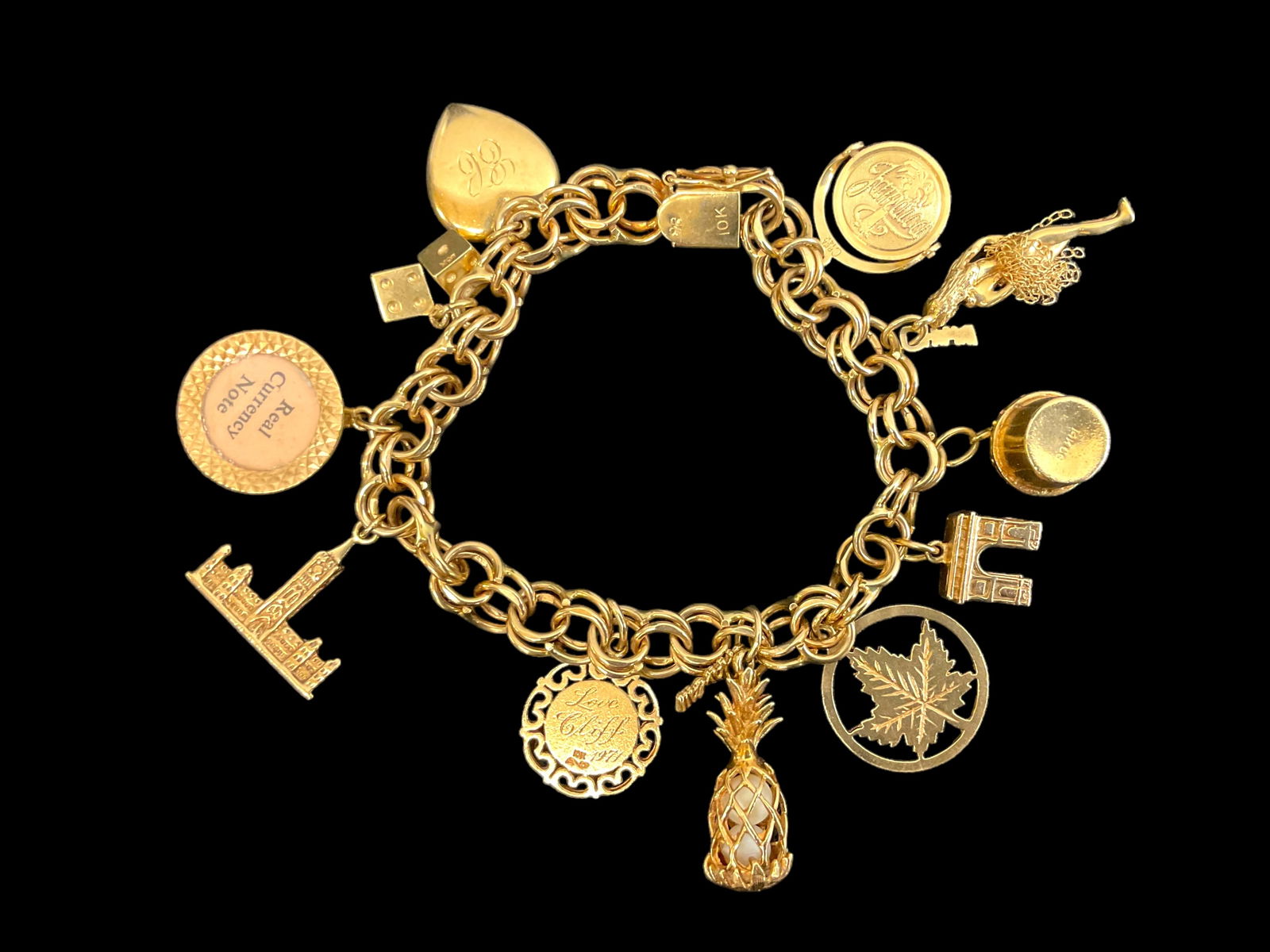 10K Yellow Gold Charm Bracelet with 14K and 10K Suspended Charms (1 of 5)