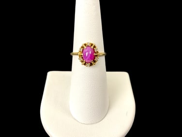 14K Yellow Gold Pink Star Sapphire and Diamond Ring