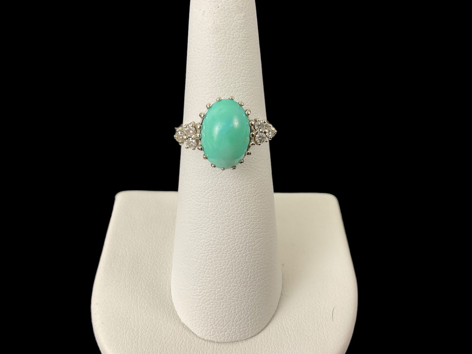 14K White Gold Oval Turquoise and Diamond Ring (1 of 5)