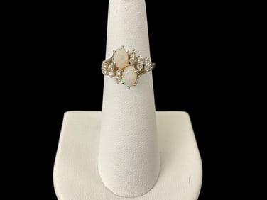14K White Gold Opal and Diamond Ring
