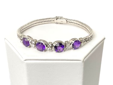 18K White Gold, Amethyst and Diamond Bracelet