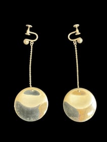 Signed Tiffany Elsa Peretti Sterling Silver Screw Back Round Thumbprint Discdrop Earrings