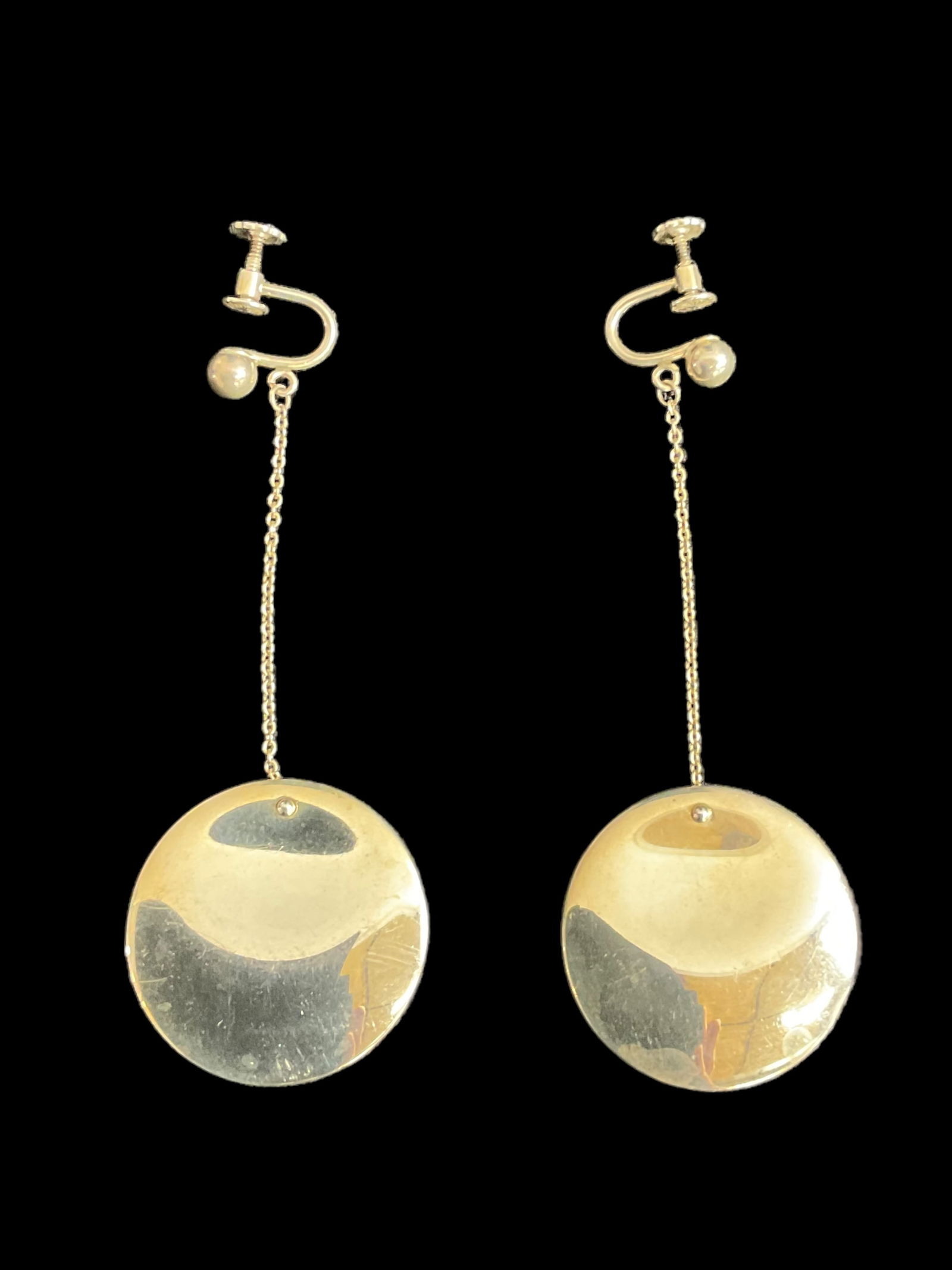 Signed Tiffany Elsa Peretti Sterling Silver Screw Back Round Thumbprint Discdrop Earrings (1 of 5)