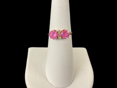 14K Yellow Gold Pink Sapphire and Diamond Ring