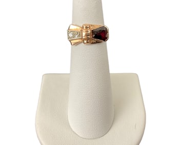 14K Yellow Gold Diamond and Tourmaline Bow Ring