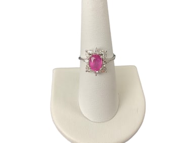 14K White Gold and Pink Sapphire and Diamond Cocktail Ring