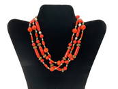 Signed Miriam Haskell 3 Strand Coral, Pearl and Brass Bead Necklace