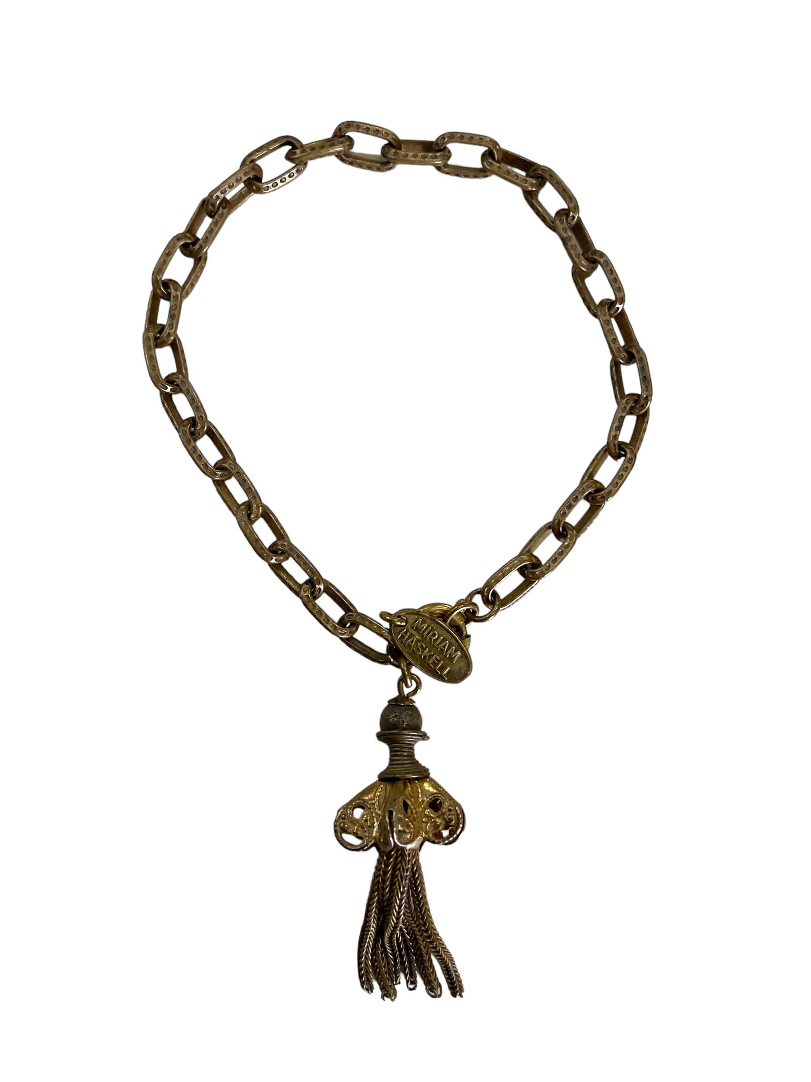 Signed Miriam Haskell Brass Chain Tassel Bracelet (1 of 7)