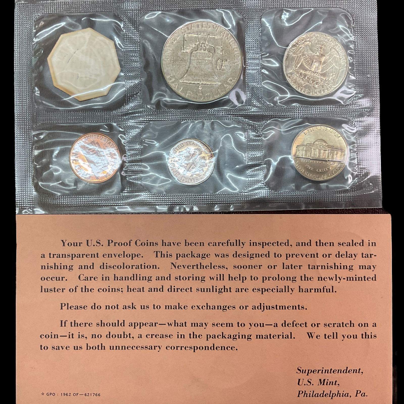 1962 US Mint Proof 5-Coin Set Philadelphia Mint (1 of 4)
