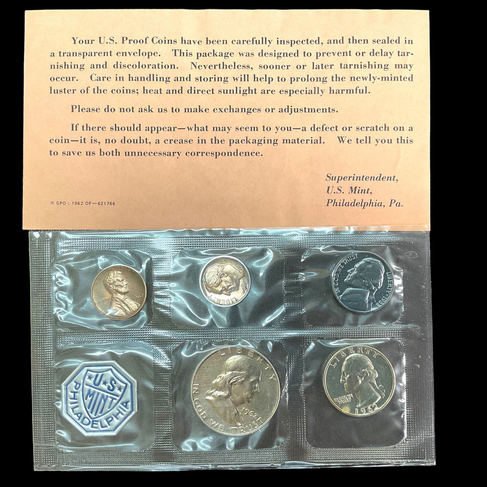 1962 US Mint Proof 5-Coin Set Philadelphia Mint (1 of 3)