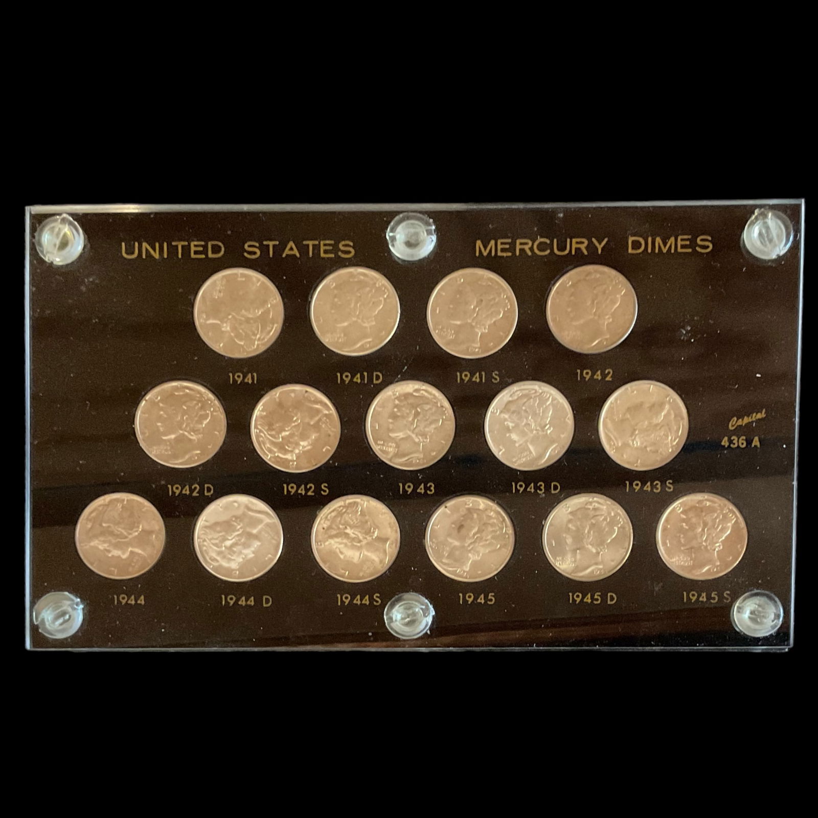 US Mercury Dimes 15-Coin Set UNC in Capital Plastics Holder 1941 - 1945 (1 of 6)