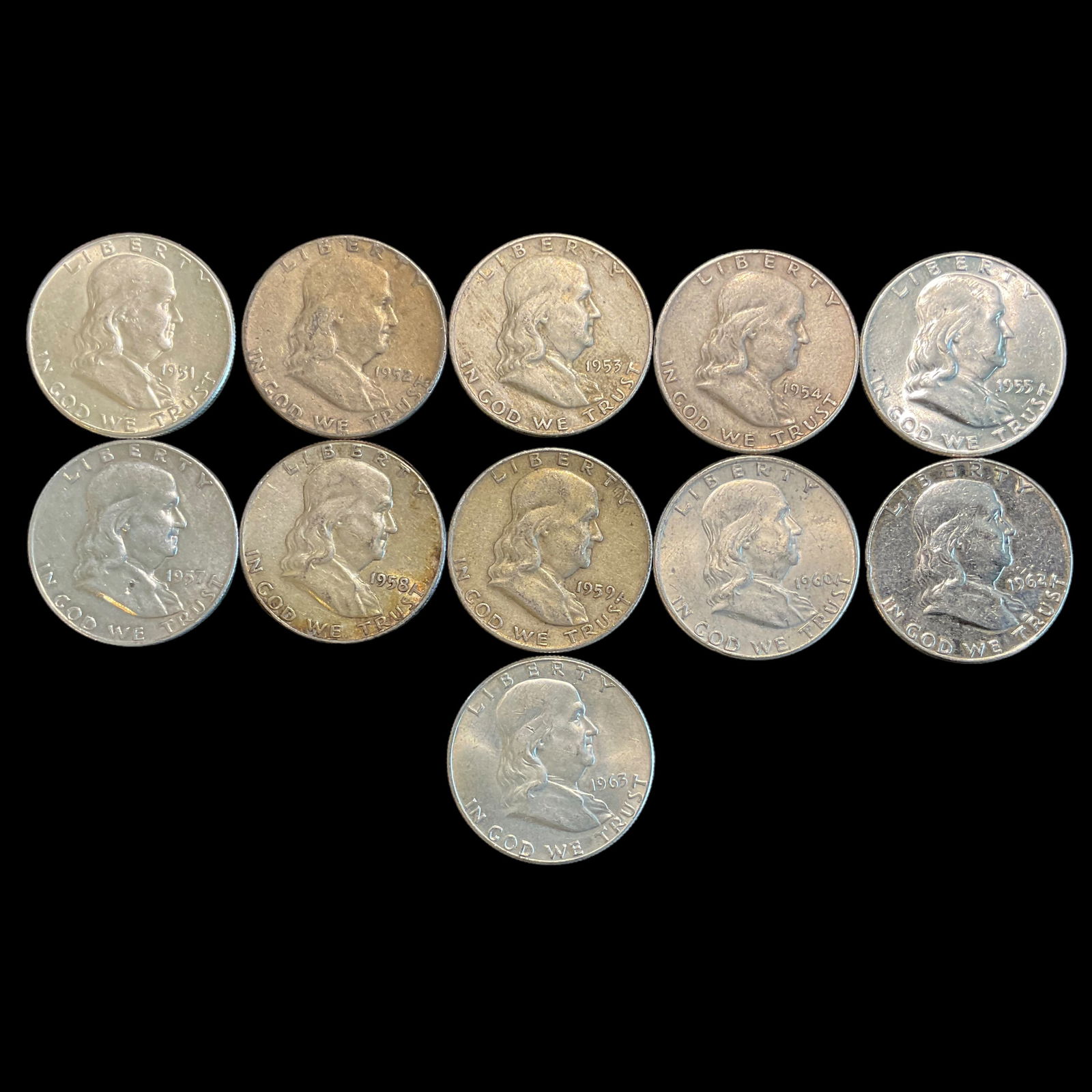 Group of 11 Franklin Silver Half Dollars (1 of 20)