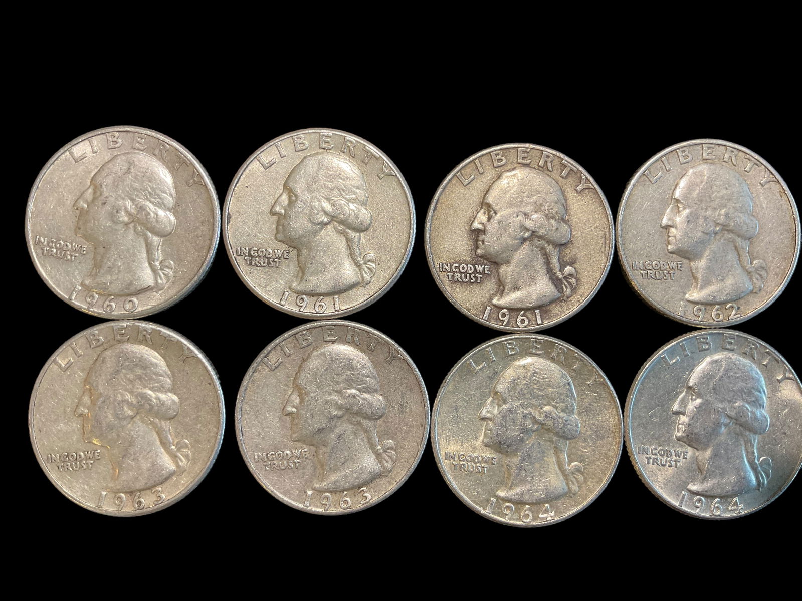 Group of 8 Washington Silver Quarters 1960s (1 of 2)