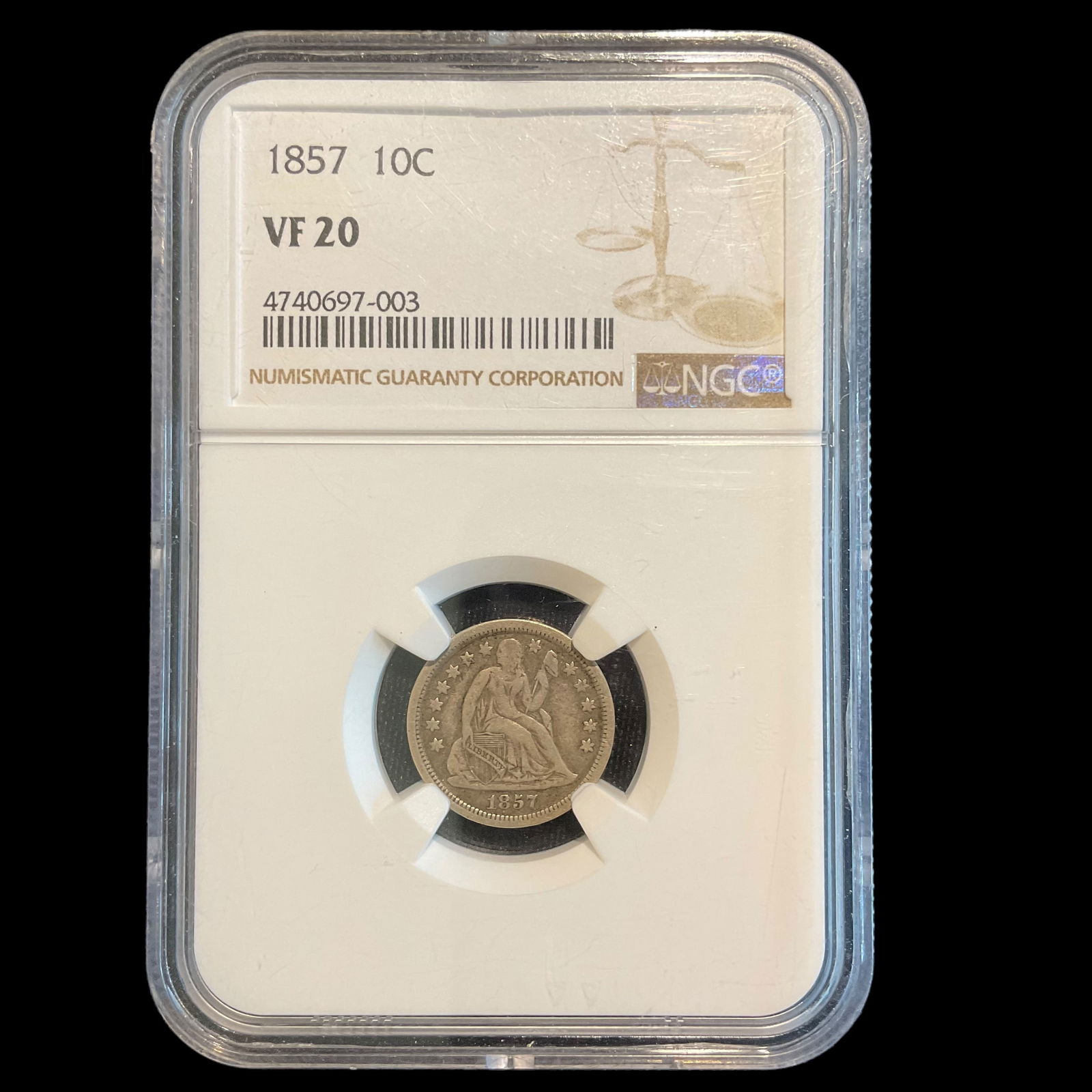 US 1857 Seated Liberty Silver Dime NGC VF20 (1 of 5)