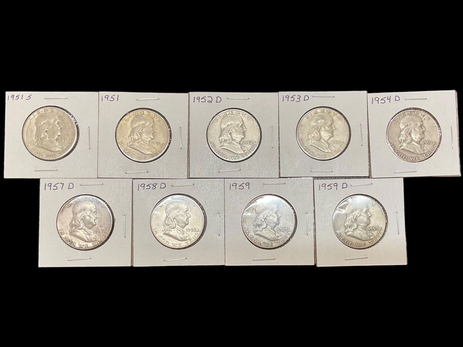 Group of 9 Franklin Silver Half Dollars 1950s (1 of 6)
