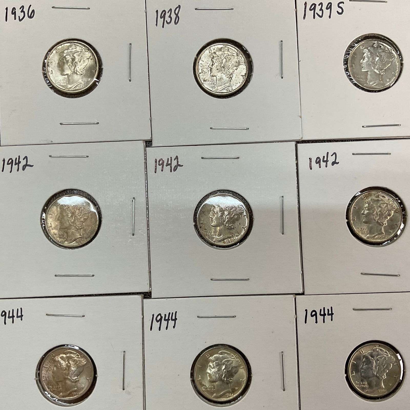 Group of 9 Mercury Silver Dimes (1 of 2)