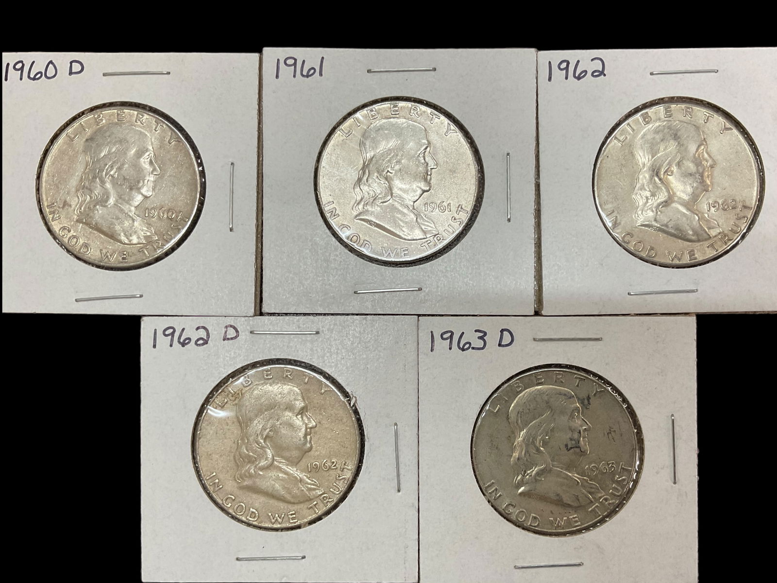 Group of 5 Franklin Silver Half Dollars (1 of 2)