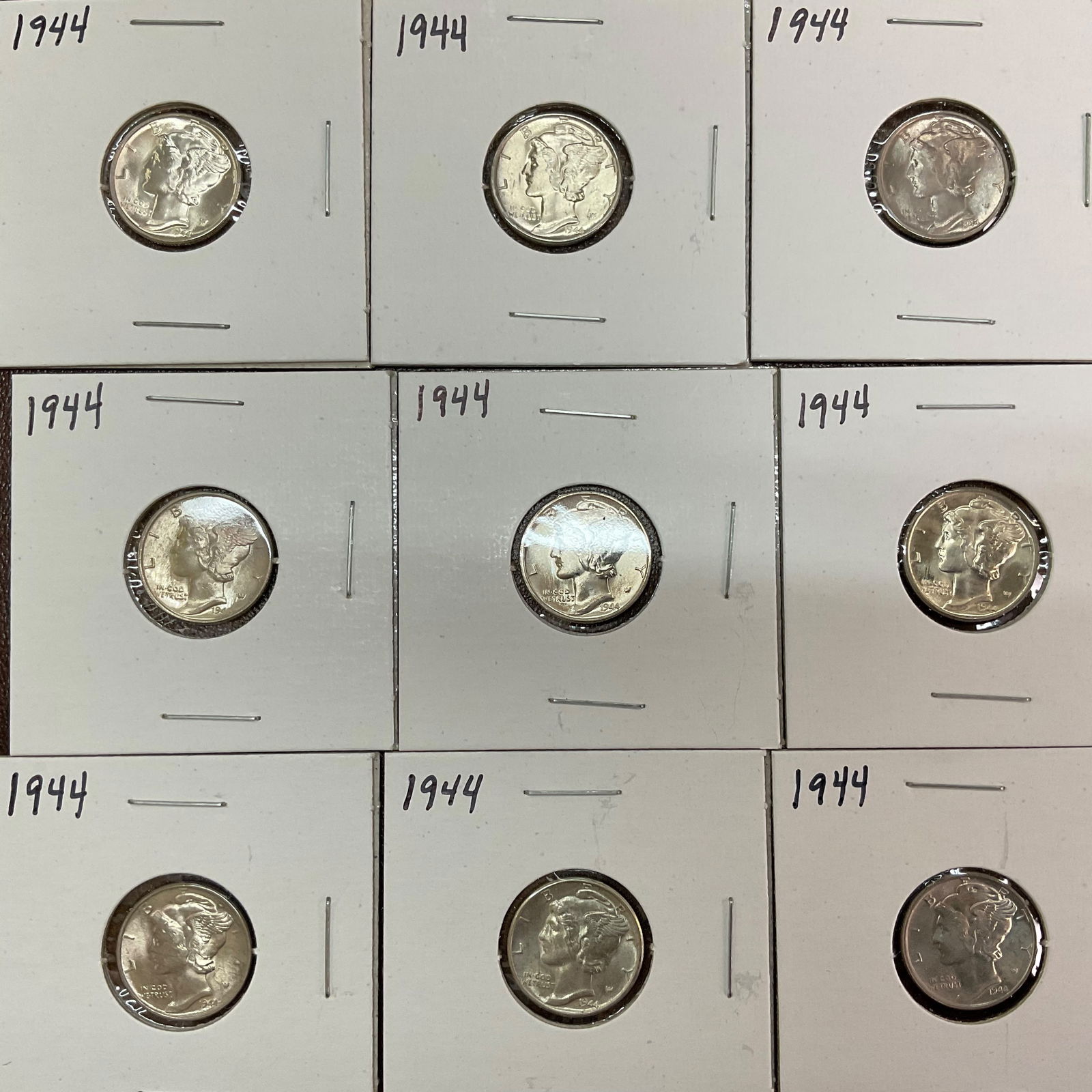 Group of 9 1944 Mercury Silver Dimes (1 of 2)
