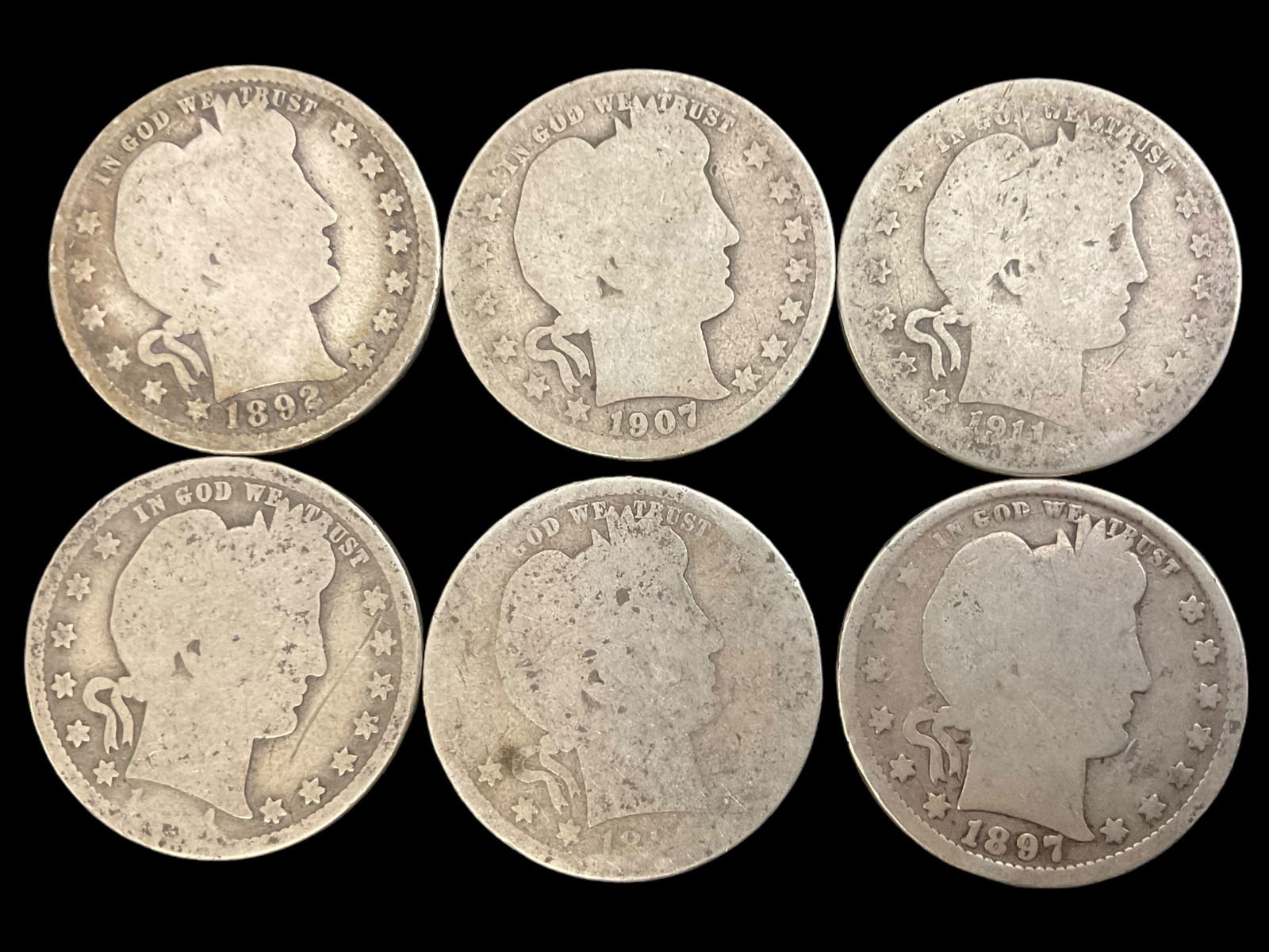 Group of 6 Barber Silver Quarters (1 of 2)