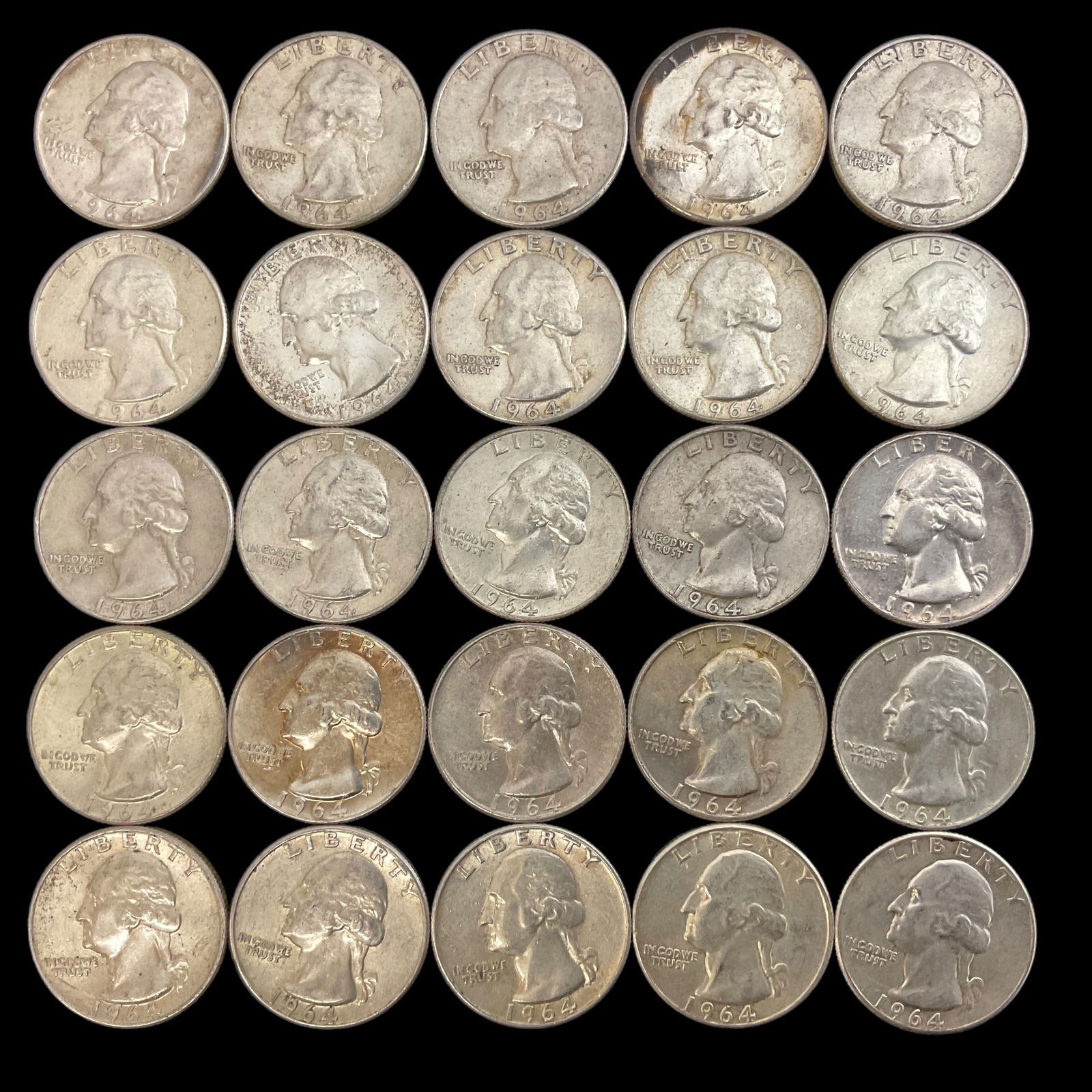 Group of 25 Washington Silver Quarters 1964 and 1964 D (1 of 5)