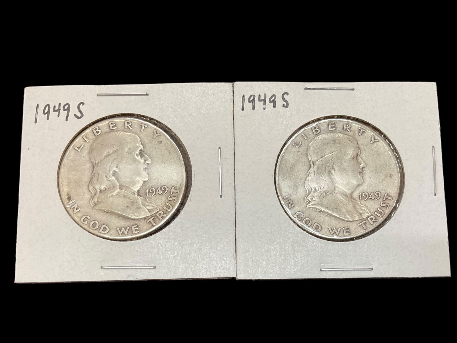 Group of 2 1949 S Franklin Silver Half Dollars (1 of 6)