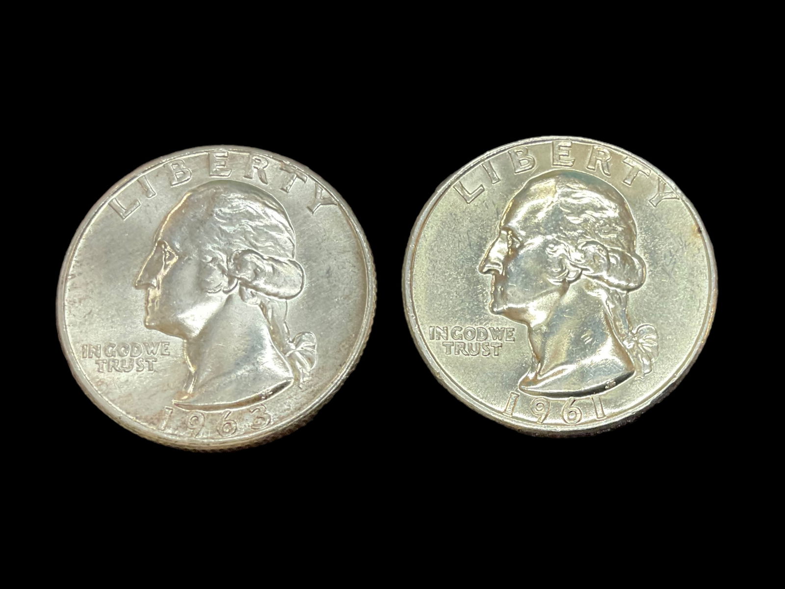Group of 2 Washington Silver Quarters 1961 D and 1963 (1 of 2)