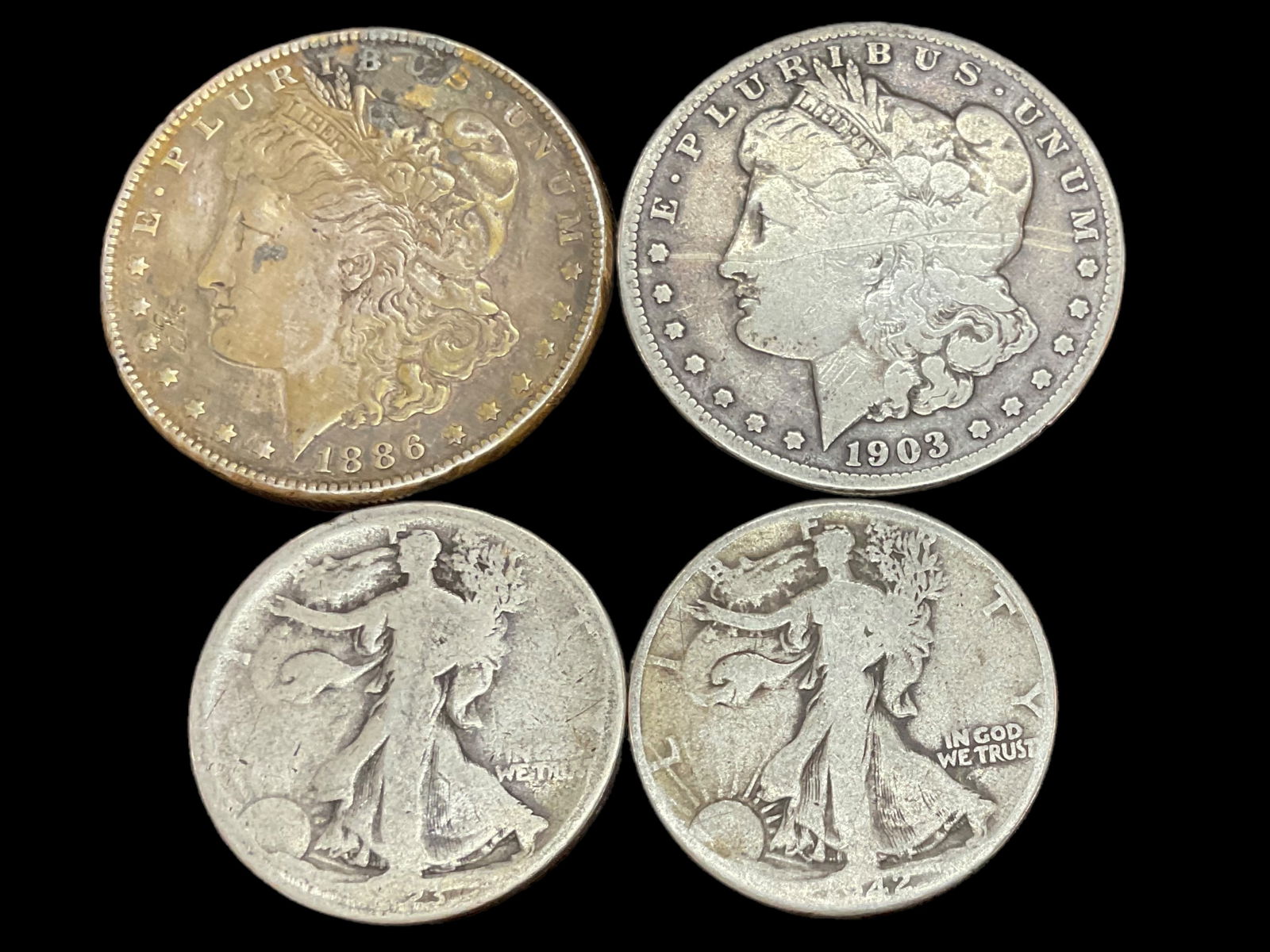 Group of 4 Mixed US Silver Coins 2 Morgans 2 Walking Liberty (1 of 10)