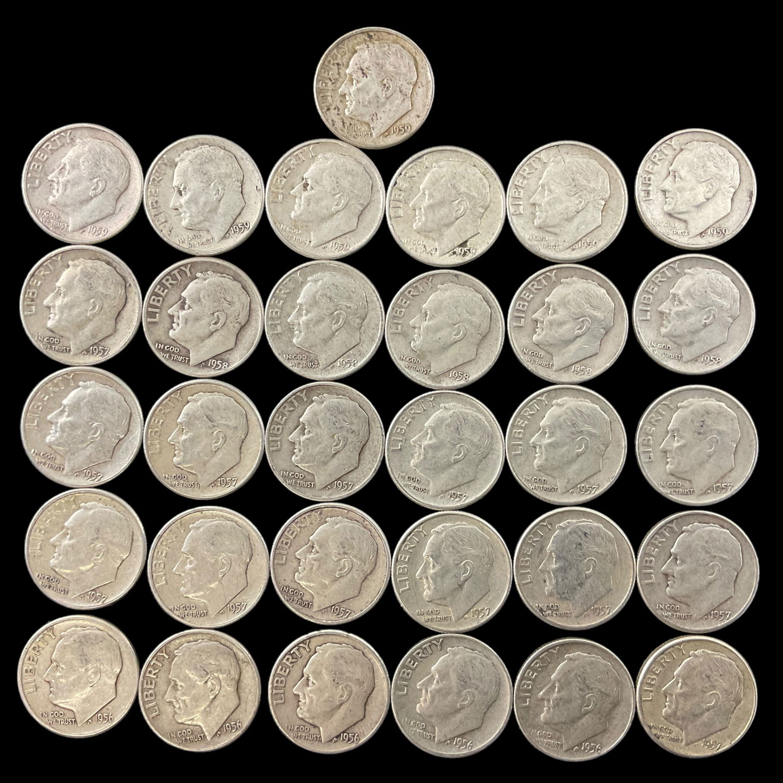 Group of 31 Silver Roosevelt Dimes 1950s (1 of 5)