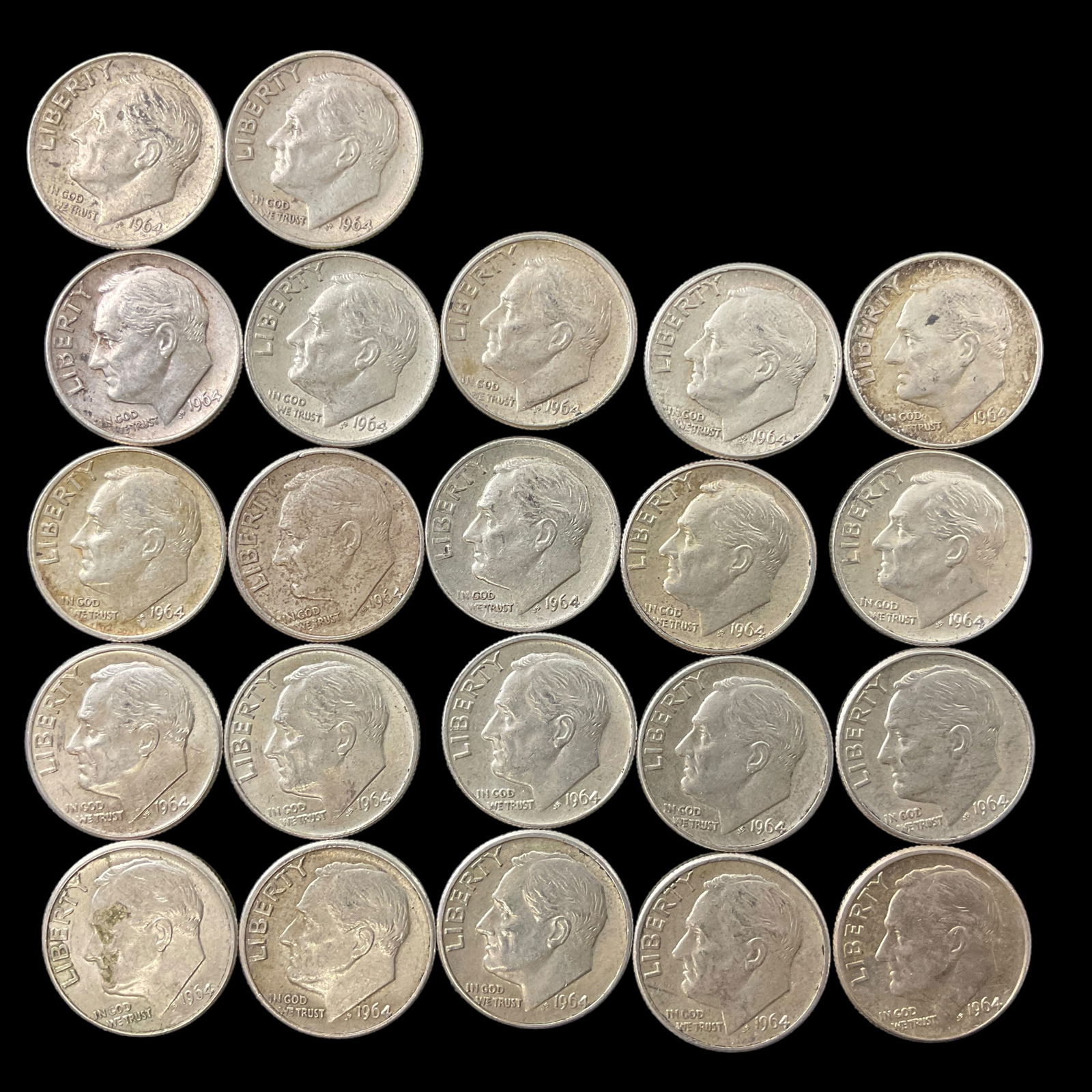 Group of 22 Roosevelt Silver Dimes 1960s (1 of 2)