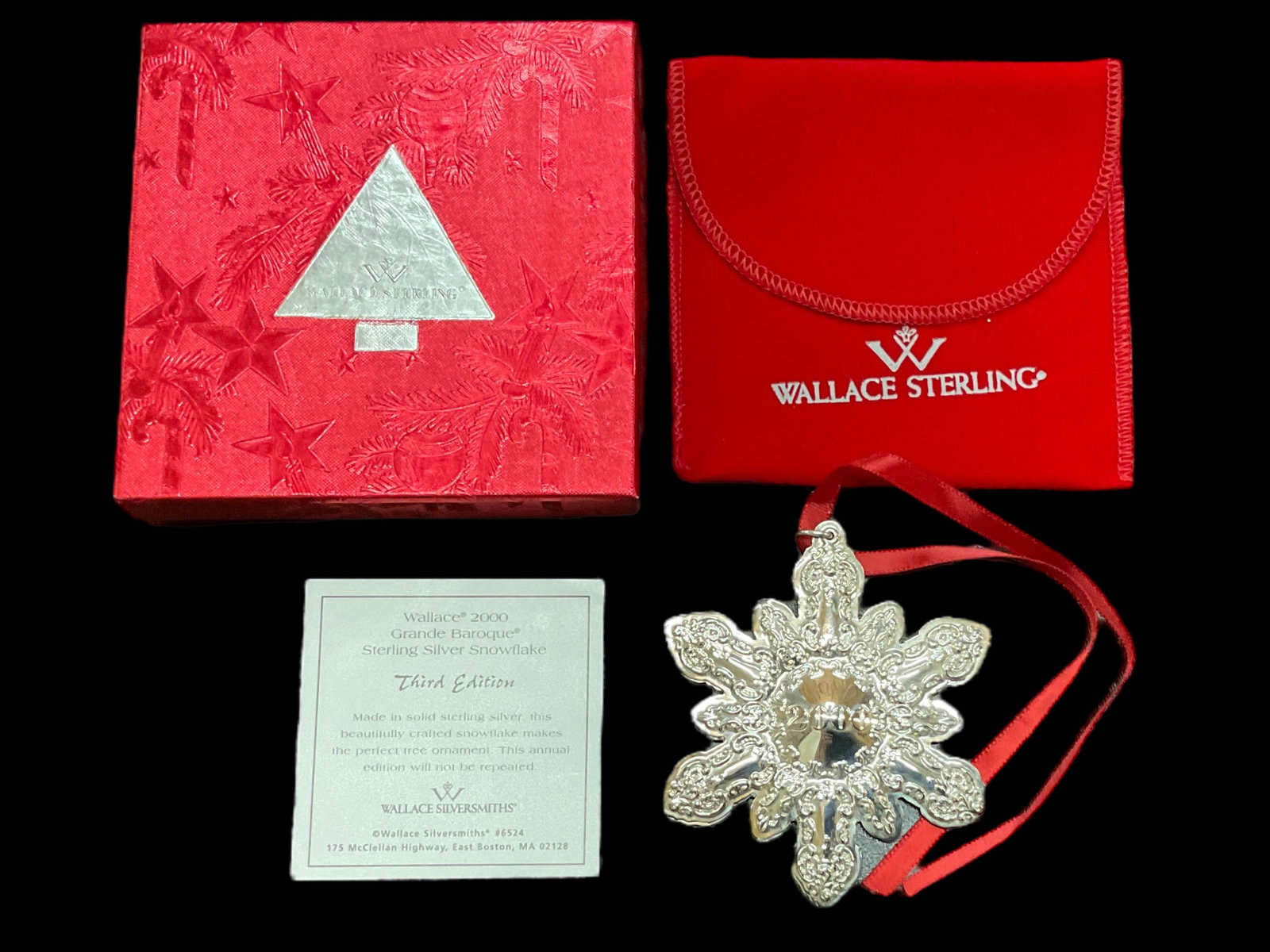 Wallace 2000 Grande Baroque Sterling Silver Snowflake Ornament with Box (1 of 3)